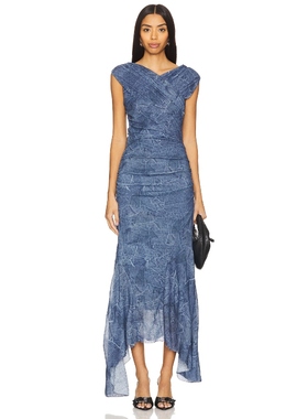 Ganni MARL MESH LONG RUCHED CROSSOVER 裙子 蓝色 小众设计师品