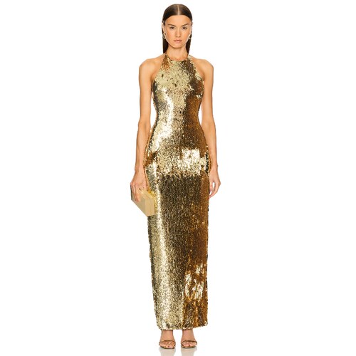 Michael Costello FELICITY 长裙 金属金色REVOLVE小众新款