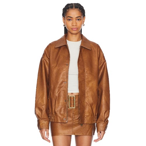 LIONESS 飞行员夹克宽松落肩外套运动复古英伦风短款皮衣REVOLVE