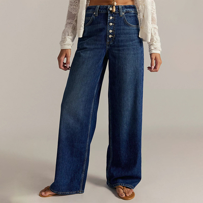 [冬季新品]Free People 牛仔长裤蓝色美式复古风阔腿裤REVOLVE