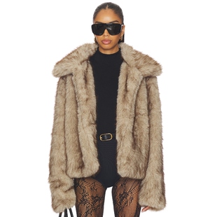 夹克 FUR 棕黄色 美式 SNDYS 休闲风REVOLVE小众新款 FAUX