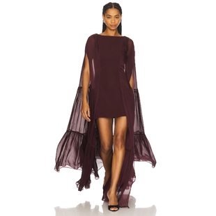 LA FUORI Coralia Gathered Cape Dress 酒 REVOLVE小众新款