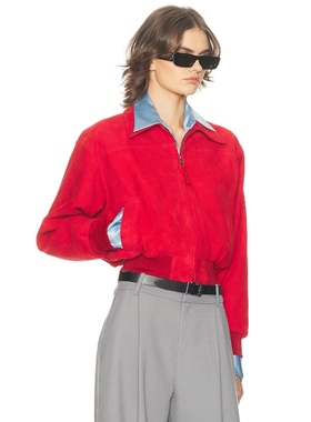 [春节穿搭]葡萄可以同款Helsa飞行员夹克红色麂皮boxyfitREVOLVE