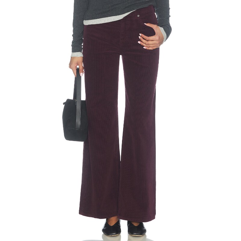 AG Jeans酒红色裤装纽扣复古风秋冬新品高腰阔腿牛仔裤REVOLVE