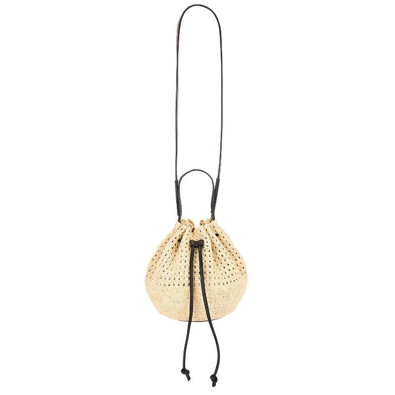 [冬季新品]Janessa Leone 草编束口水桶包 棕黄色手提包REVOLVE