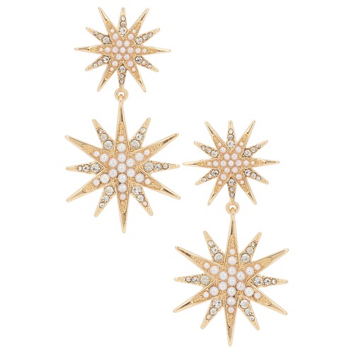 BaubleBar金色耳饰优雅风秋冬星芒造型珍珠镶嵌长款耳饰REVOLVE