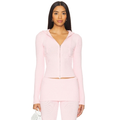 Frankies Bikinis 针织连帽拉链长袖开衫修身短款上衣粉色REVOLVE