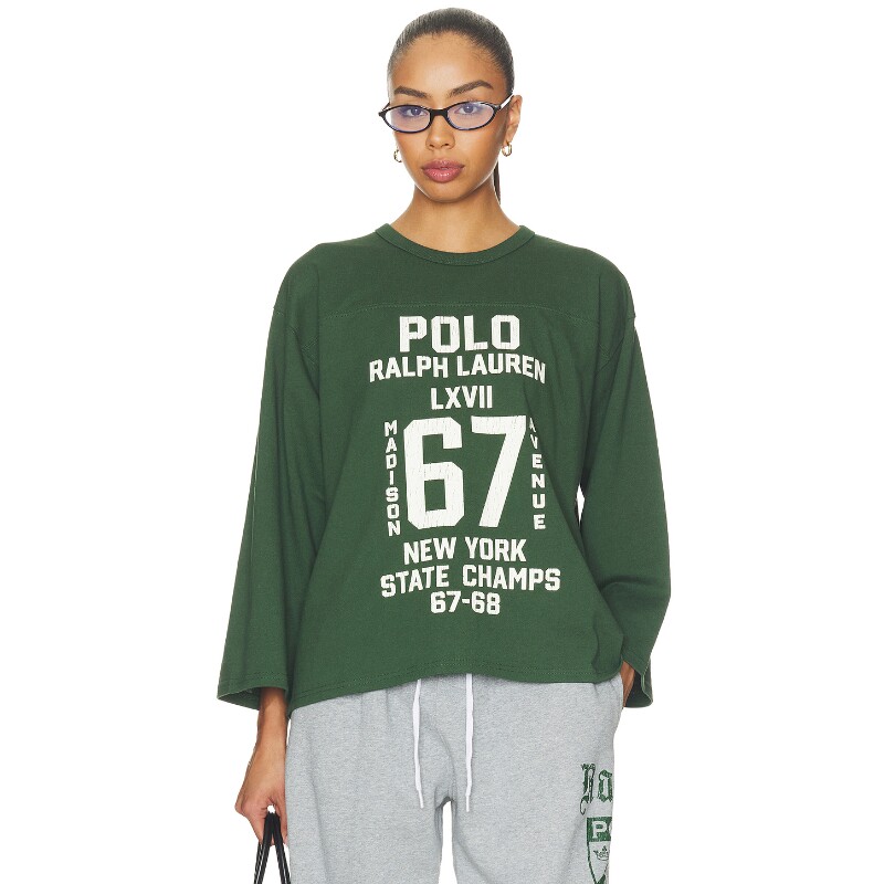 Polo Ralph Lauren绿色上衣印花圆领宽松复古风T恤秋冬REVOLVE