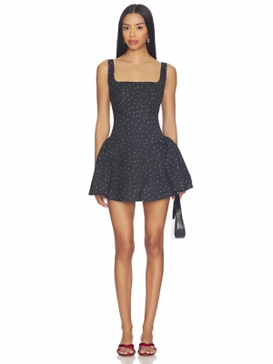 [春季新品]MORE TO COME白色波点方领吊带迷你连衣裙REVOLVE