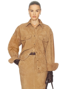 Helsa SUEDE 外套式衬衫 棕黄色 静奢风老钱风REVOLVE小众新款