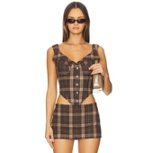 y2k辣妹风REVOLVE小众新款 GUIZIO 紧身衣 棕色 CHAMONIX TARTAN