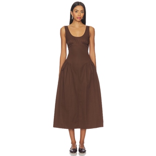 LIONESS裙子深咖色优雅风背心式收腰大摆中长裙REVOLVE