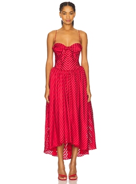 [冬季新品]For Love & Lemons 爱柠檬 条纹长裙红色REVOLVE小众