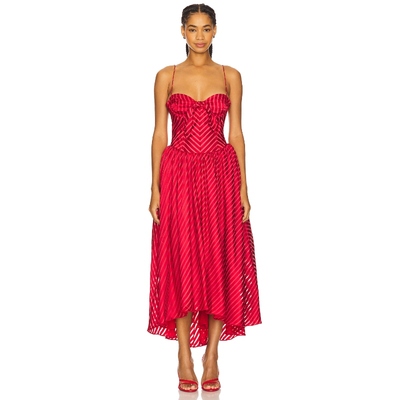 [冬季新品]For Love & Lemons 爱柠檬 条纹长裙红色REVOLVE小众