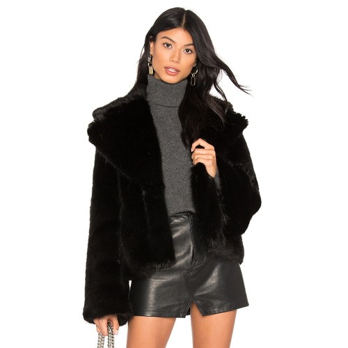 [夏季新品]Unreal Fur 环保皮草黑色翻领毛毛外套夹克REVOLVE