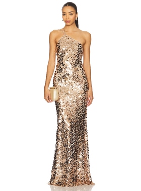 The Sei Paillette One Shoulder Gown 金属棕色REVOLVE小众新款