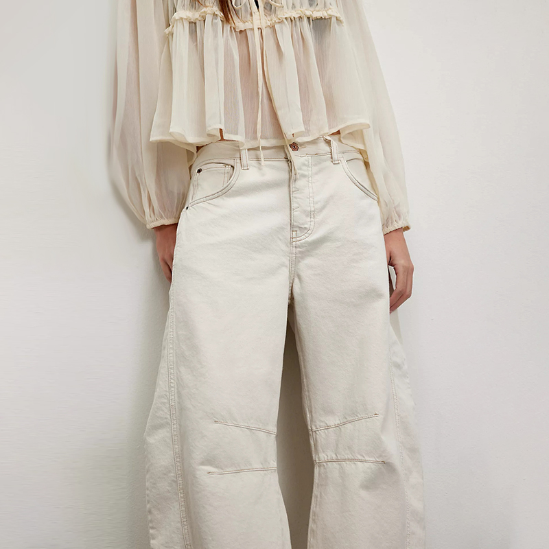 Free People 白色美式牛仔裤休闲宽松廓形显瘦弯刀裤REVOLVE新款