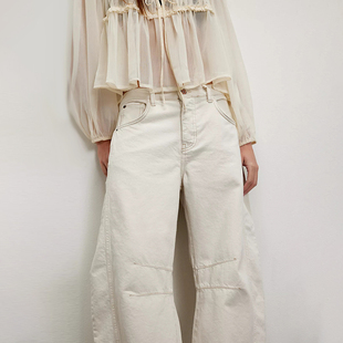 People REVOLVE新款 白色美式 休闲宽松廓形显瘦弯刀裤 牛仔裤 Free