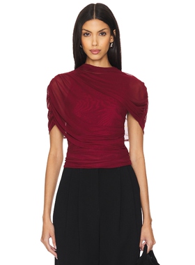 [春季新品]Amanda Uprichard短袖T恤红色薄纱设计感上衣REVOLVE