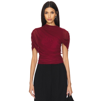 [春季新品]Amanda Uprichard短袖T恤红色薄纱设计感上衣REVOLVE