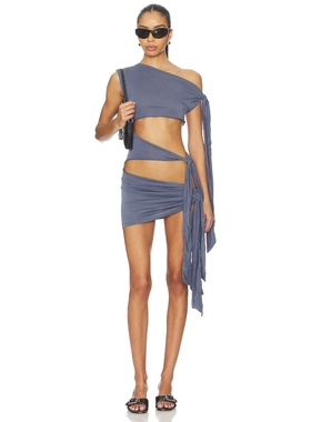 Jaded London CUPRO KNOTTED MINI 裙子 暗蓝灰色 Y2K辣妹风00’s