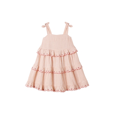 [夏季新品]Rylee + Cru粉色格纹蝴蝶结绑带甜美A字连衣裙REVOLVE