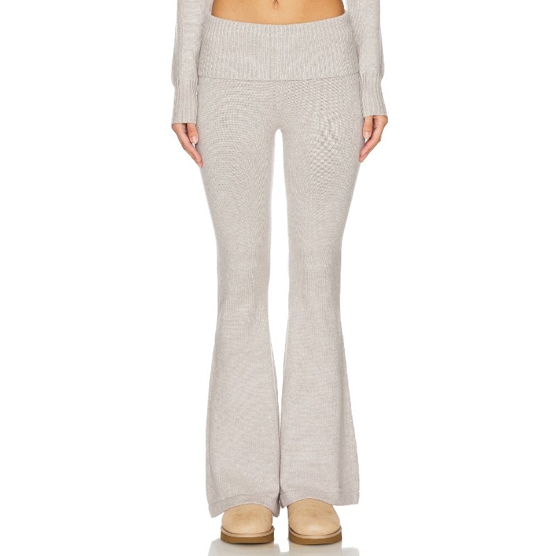 LIONESS MUSE 翻腰针织喇叭裤休闲通勤风梨型显瘦REVOLVE