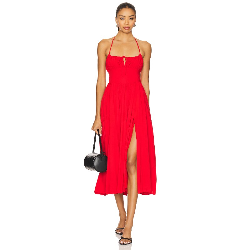 MAJORELLE SUMMER 挂脖露背连衣裙女夏红色氛围感REVOLVE新款