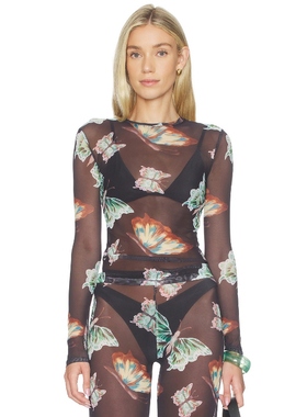 Juliet Johnstone MESH LONG SLEEVE 上装 黑色 y2k辣妹风REVOLVE