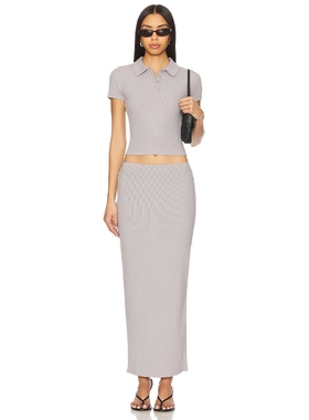 ALL THE WAYS 半身裙套装灰色复古风polo衫针织修身长裙REVOLVE