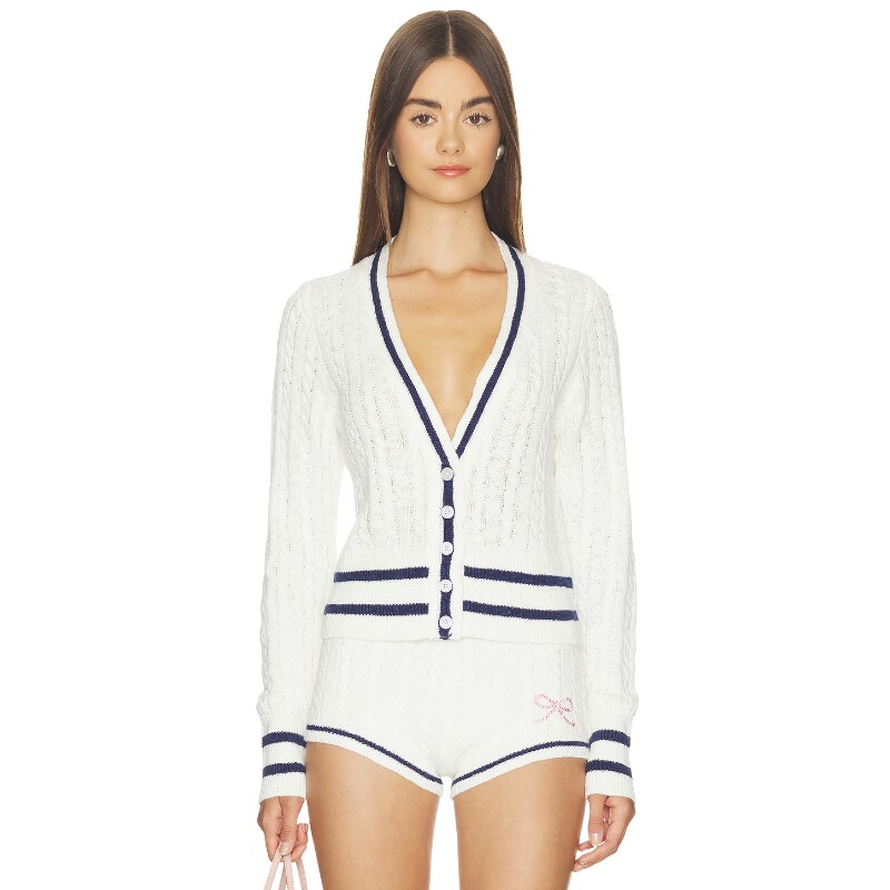 LoveShackFancy白色上衣条纹甜美风早秋新品修身针织衫REVOLVE
