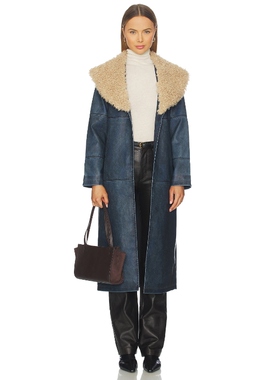 [爆款补货]Unreal Fur羊羔绒拼接长款皮革外套复古风REVOLVE