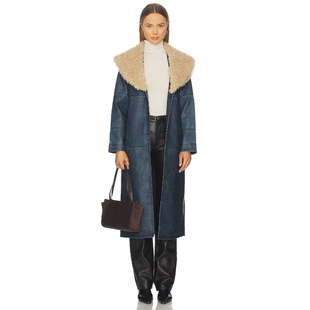 [爆款补货]Unreal Fur羊羔绒拼接长款皮革外套复古风REVOLVE