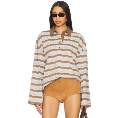 Lovers and Friends浅蓝配棕褐色POLO衫复古风秋冬新品REVOLVE