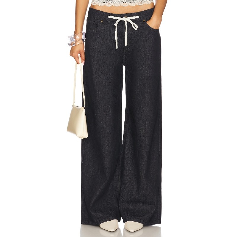 [冬季新品]LIONESS牛仔裤蓝色复古丹宁阔腿长裤REVOLVE