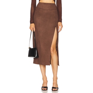 Bardot Dante Skirt 冬季 棕色REVOLVE小众 Midi 新品 Suede Faux