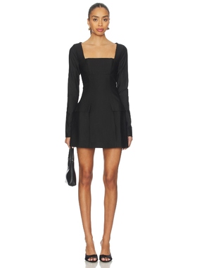 MORE TO COME FENNA方领收腰连衣裙黑色复古风短款裙装REVOLVE