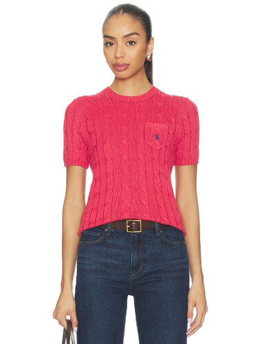 [春季新品]Polo Ralph Lauren红色毛衣口袋绞花通勤上装REVOLVE