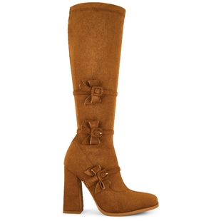 [夏季新品]Zemeta BOW高跟长筒蝴蝶结靴子棕黄色女款REVOLVE小众