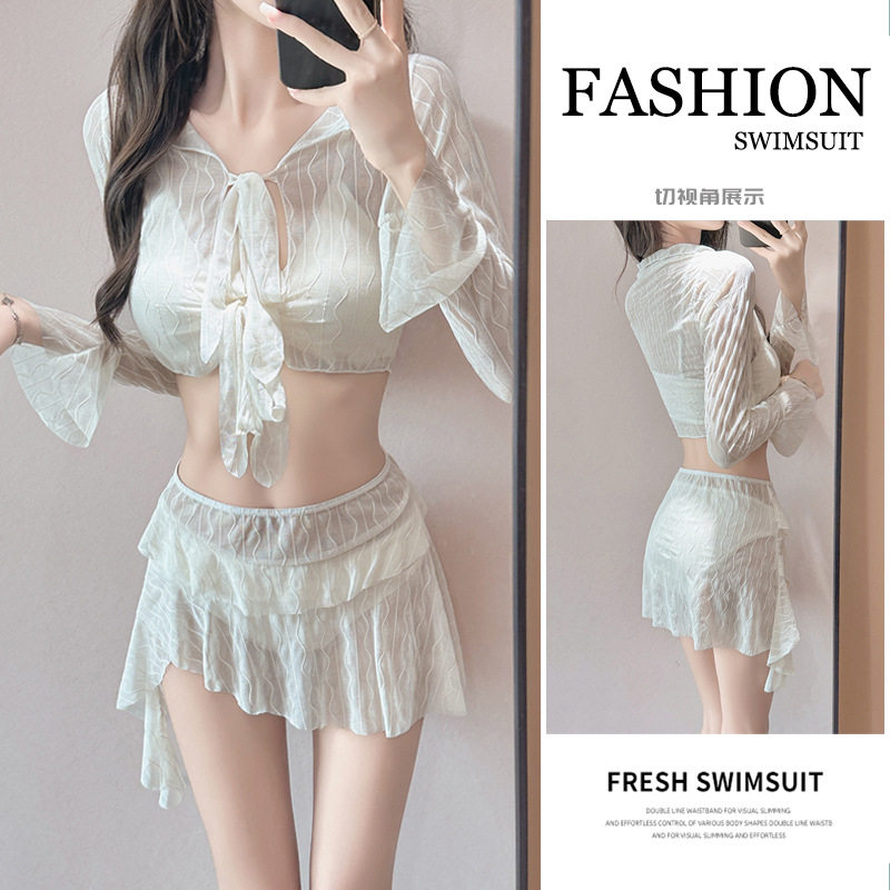 泳衣女款夏2026新款性感温泉分体比基尼长袖防晒罩衫遮肚显瘦温泉