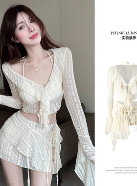 比基尼泳衣女2026新款仙分体四件套气质性感纯欲风小胸聚拢泳装