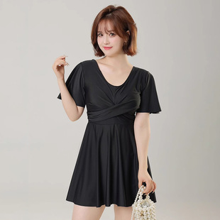 连体平角裤 微胖mm裙式 遮肚显瘦保守游泳馆 泳衣女温泉大码 2026新款