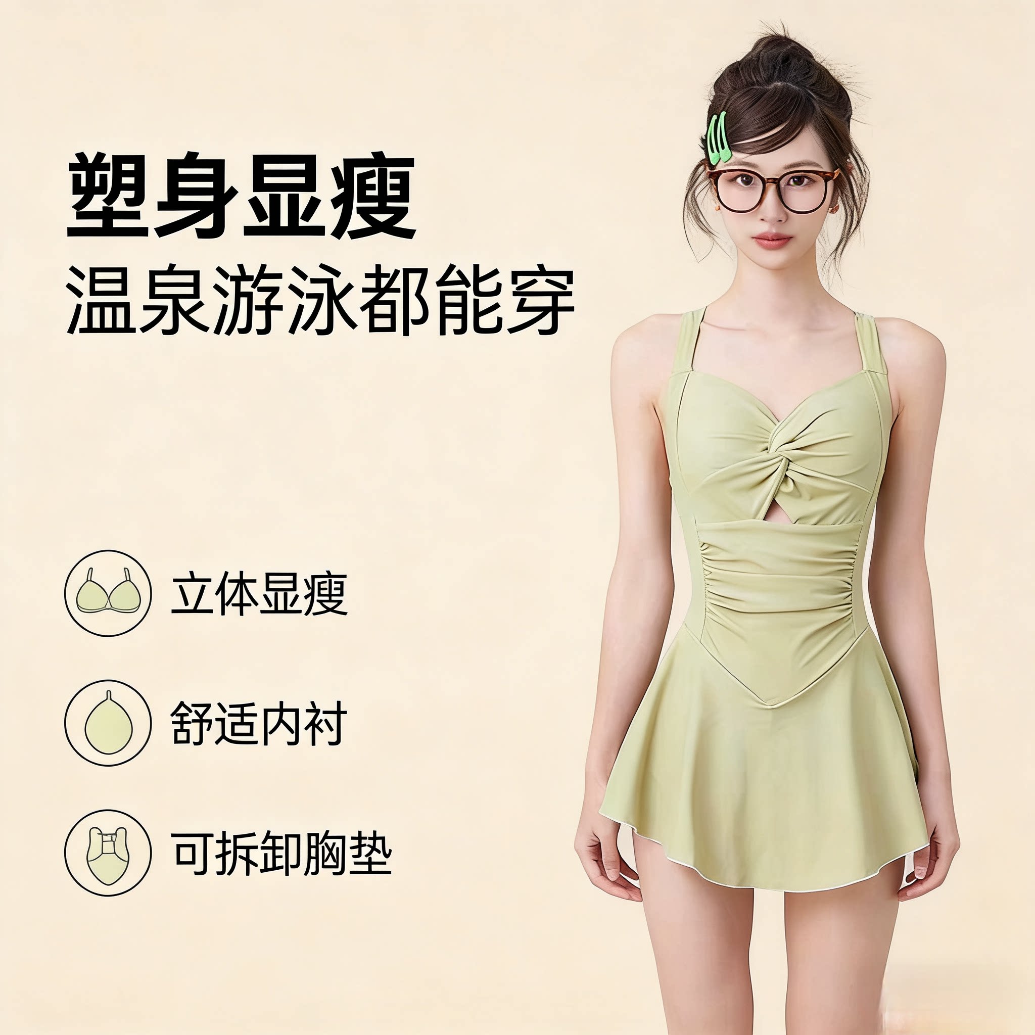 2026新款游泳衣女连体保守遮肚显瘦学生清新纯色裙式小胸温泉泳装