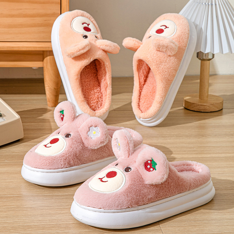 卡通情侣棉拖鞋女冬季厚底保暖毛毛绒加厚室内家居防滑踩屎感男士