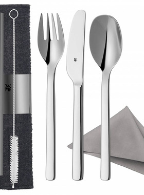 德国WMF福腾宝不锈钢餐具套装8件套户外旅行露营远足环保吸管刷