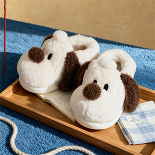 防滑趣味狗狗保暖男女百搭毛毛鞋 冬季 学生室内情侣ins包跟棉拖鞋