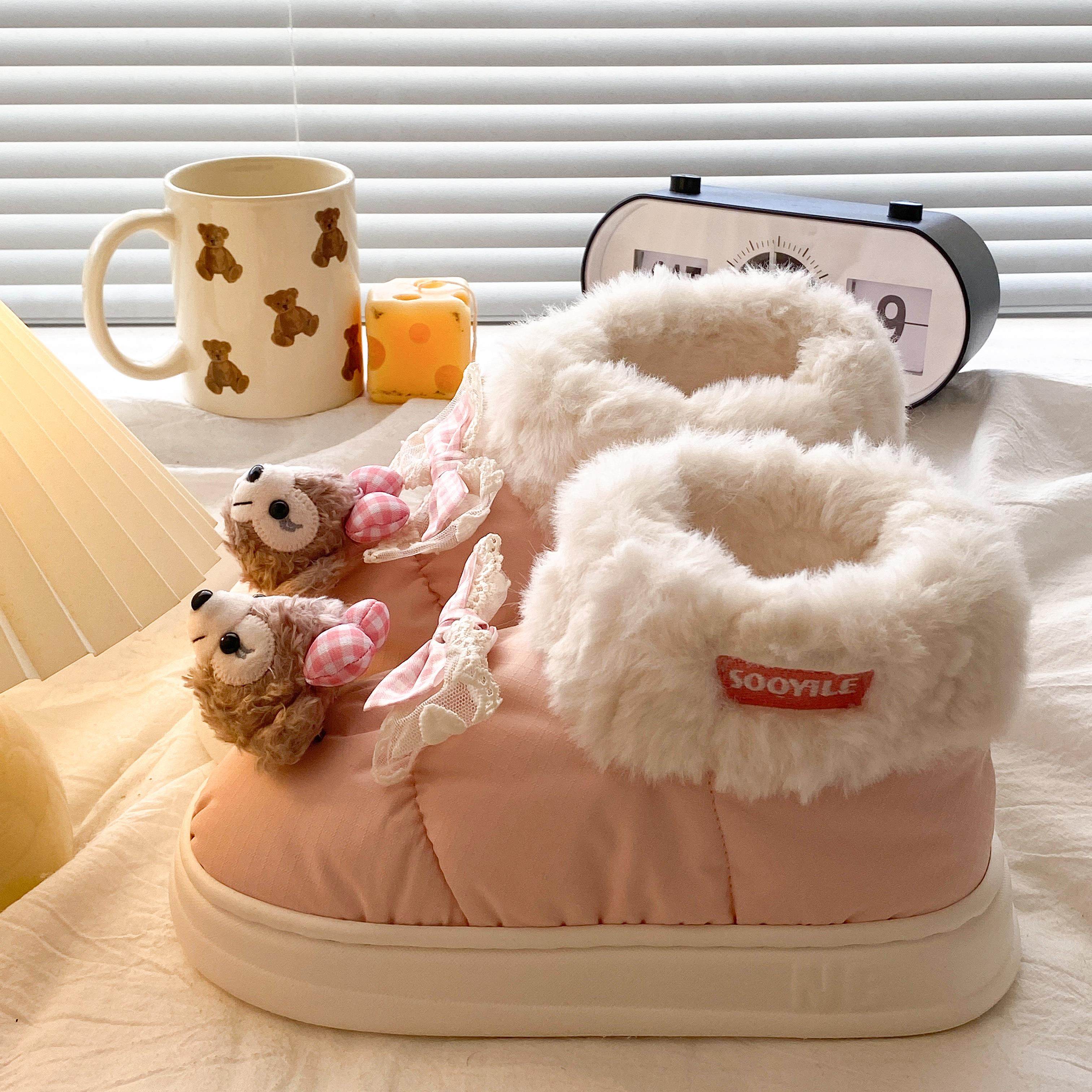 冬季外穿包跟防滑棉拖鞋女款雪地靴女加绒加厚保暖厚底增高踩屎感