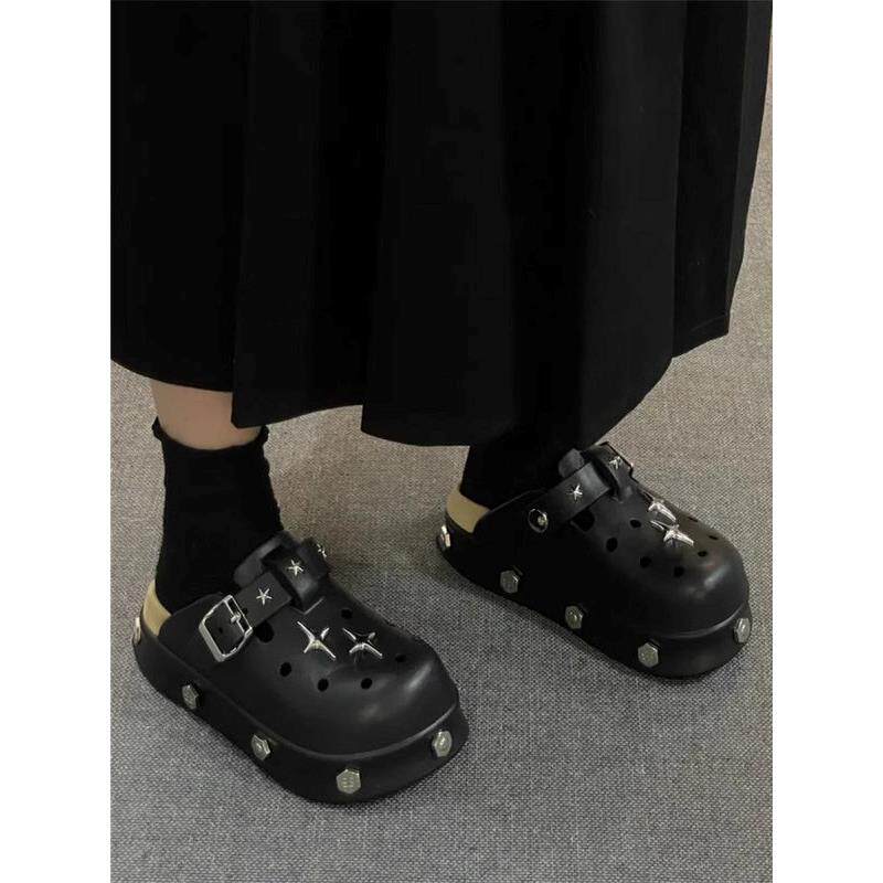 超火包头半拖鞋女夏外穿2026新款踩屎感增高6cm厚底勃肯洞洞鞋潮
