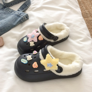 外穿保暖增高厚底棉拖鞋 女冬季 女士冬天 可拆洗加棉洞洞鞋 2026新款
