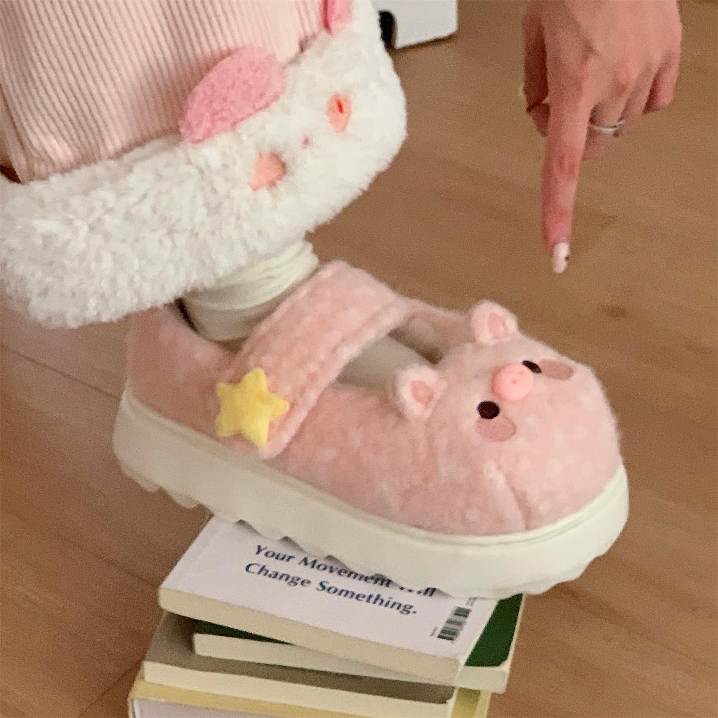 新款厚底魔术贴女士棉鞋l